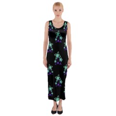 Dark Floral Drawing Print Pattern Fitted Maxi Dress