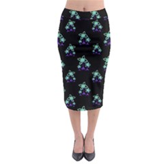 Dark Floral Drawing Print Pattern Midi Pencil Skirt