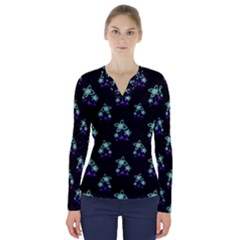 Dark Floral Drawing Print Pattern V-neck Long Sleeve Top by dflcprintsclothing