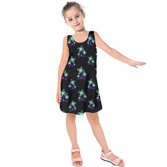 Dark Floral Drawing Print Pattern Kids  Sleeveless Dress by dflcprintsclothing