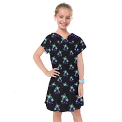 Dark Floral Drawing Print Pattern Kids  Drop Waist Dress by dflcprintsclothing