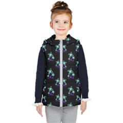 Dark Floral Drawing Print Pattern Kids  Hooded Puffer Vest by dflcprintsclothing