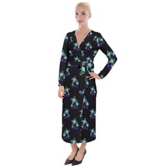 Dark Floral Drawing Print Pattern Velvet Maxi Wrap Dress by dflcprintsclothing