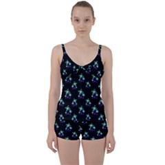 Dark Floral Drawing Print Pattern Tie Front Two Piece Tankini by dflcprintsclothing