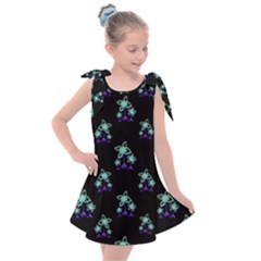 Dark Floral Drawing Print Pattern Kids  Tie Up Tunic Dress by dflcprintsclothing