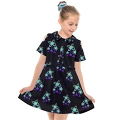 Dark Floral Drawing Print Pattern Kids  Short Sleeve Shirt Dress