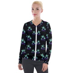 Dark Floral Drawing Print Pattern Velour Zip Up Jacket by dflcprintsclothing