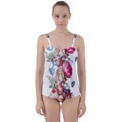 Les Fleurs Artificielles - Vintage Design Twist Front Tankini Set by WensdaiAmbrose