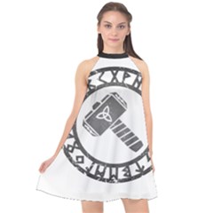 Thor Hammer With Runes Valhalla Tristella Viking Norse Mythology Mjolnir  Halter Neckline Chiffon Dress  by snek