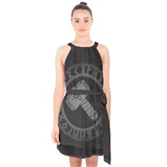 Thor Hammer With Runes Valhalla Tristella Viking Norse Mythology Mjolnir  Halter Collar Waist Tie Chiffon Dress by snek