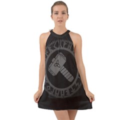 Thor Hammer With Runes Valhalla Tristella Viking Norse Mythology Mjolnir  Halter Tie Back Chiffon Dress by snek