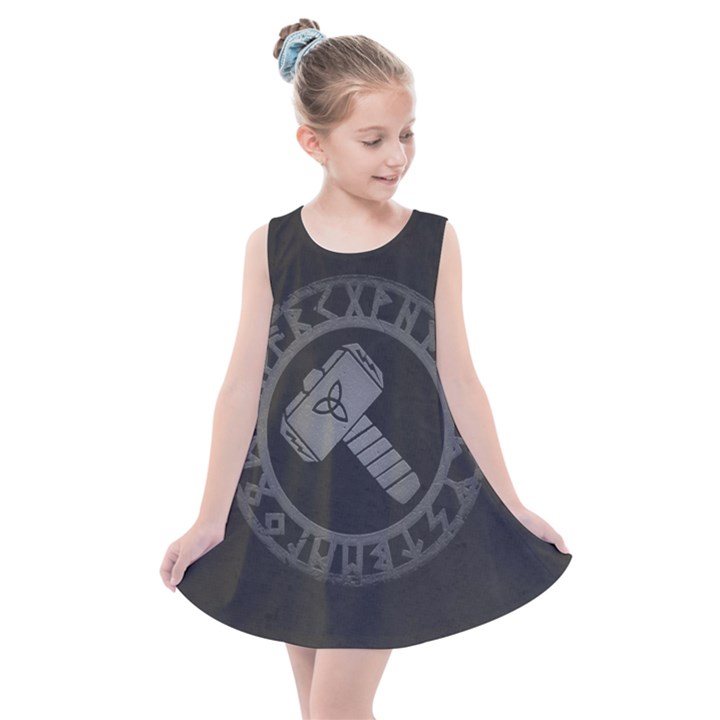 Thor Hammer with Runes Valhalla Tristella Viking Norse Mythology Mjolnir  Kids  Summer Dress