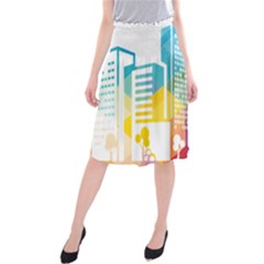 Silhouette Cityscape Building Icon Color City Midi Beach Skirt by Sudhe