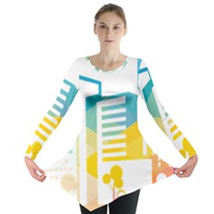 Silhouette Cityscape Building Icon Color City Long Sleeve Tunic  by Sudhe