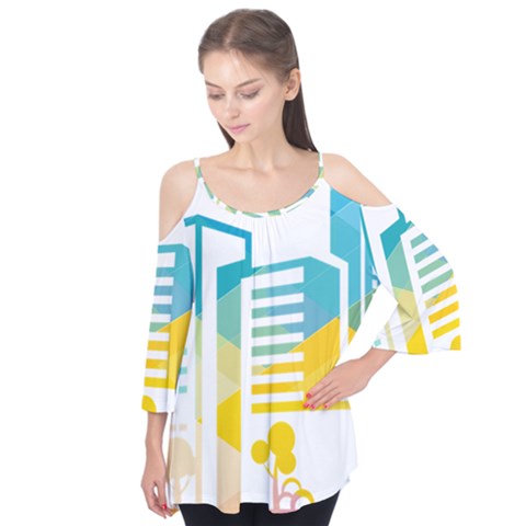 Silhouette Cityscape Building Icon Color City Flutter Tees by Sudhe