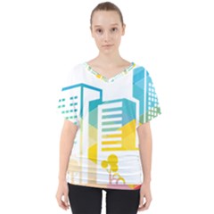 Silhouette Cityscape Building Icon Color City V-neck Dolman Drape Top by Sudhe