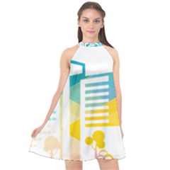 Silhouette Cityscape Building Icon Color City Halter Neckline Chiffon Dress  by Sudhe