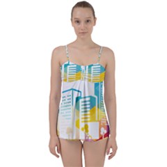 Silhouette Cityscape Building Icon Color City Babydoll Tankini Set by Sudhe