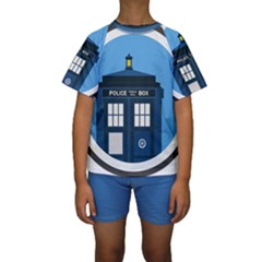 Doctor Who Tardis Kids  Short Sleeve Swimwear by Sudhe