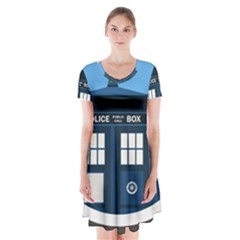 Doctor Who Tardis Short Sleeve V-neck Flare Dress by Sudhe