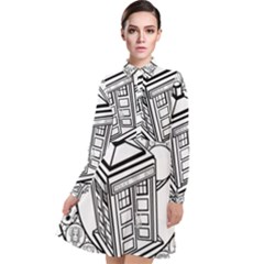 Bad Wolf Tardis Art Drawing Doctor Who Long Sleeve Chiffon Shirt Dress by Sudhe