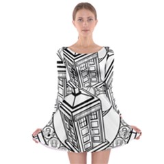 Bad Wolf Tardis Art Drawing Doctor Who Long Sleeve Skater Dress by Sudhe