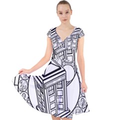 Bad Wolf Tardis Art Drawing Doctor Who Cap Sleeve Front Wrap Midi Dress by Sudhe