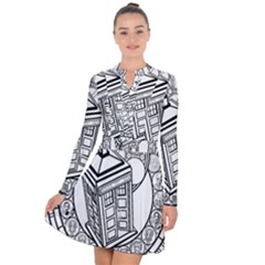 Bad Wolf Tardis Art Drawing Doctor Who Long Sleeve Panel Dress by Sudhe