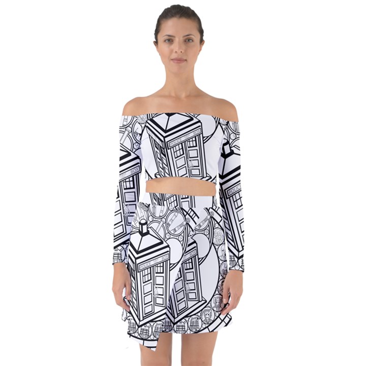 Bad Wolf Tardis Art Drawing Doctor Who Off Shoulder Top with Skirt Set