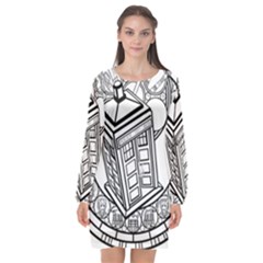 Bad Wolf Tardis Art Drawing Doctor Who Long Sleeve Chiffon Shift Dress  by Sudhe