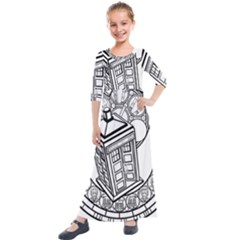 Bad Wolf Tardis Art Drawing Doctor Who Kids  Quarter Sleeve Maxi Dress by Sudhe