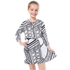 Bad Wolf Tardis Art Drawing Doctor Who Kids  Quarter Sleeve Shirt Dress by Sudhe