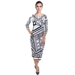 Bad Wolf Tardis Art Drawing Doctor Who Quarter Sleeve Midi Velour Bodycon Dress by Sudhe