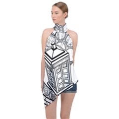 Bad Wolf Tardis Art Drawing Doctor Who Halter Asymmetric Satin Top by Sudhe