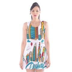 Burj Khalifa Skyline Clip Art Drawing Comic World Scoop Neck Skater Dress by Sudhe