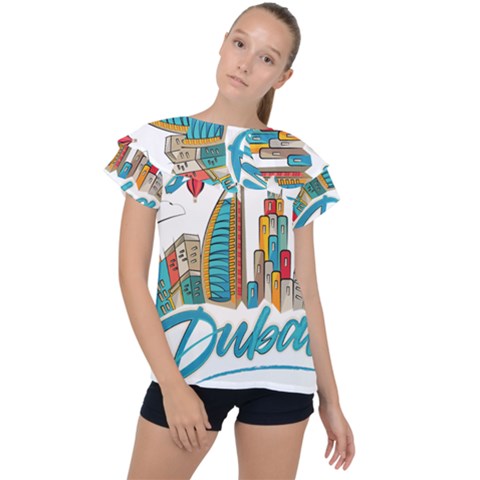 Burj Khalifa Skyline Clip Art Drawing Comic World Ruffle Collar Chiffon Blouse by Sudhe