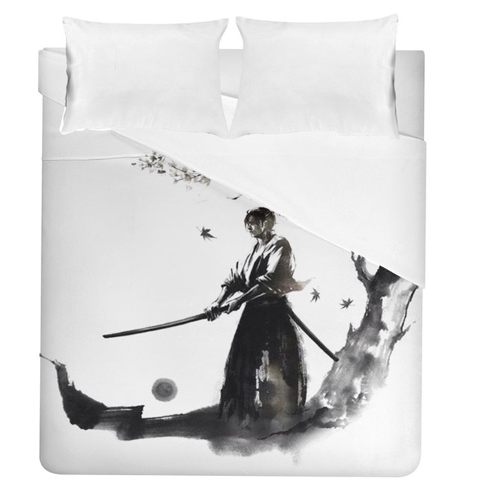 Japan Samurai Drawing   Warrior Duvet Cover (Queen Size)