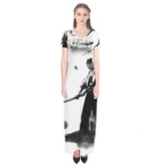 Japan Samurai Drawing   Warrior Short Sleeve Maxi Dress by Sudhe