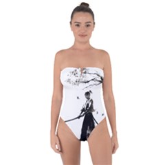 Japan Samurai Drawing   Warrior Tie Back One Piece Swimsuit by Sudhe