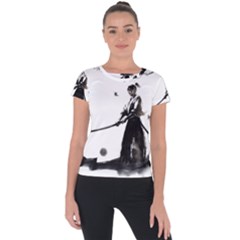 Japan Samurai Drawing   Warrior Short Sleeve Sports Top  by Sudhe