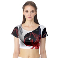 Yin And Yang Chinese Dragon Short Sleeve Crop Top by Sudhe