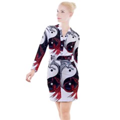 Yin And Yang Chinese Dragon Button Long Sleeve Dress by Sudhe