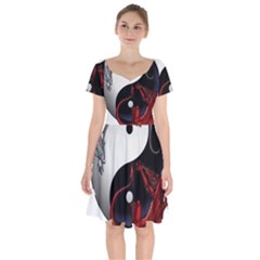 Yin And Yang Chinese Dragon Short Sleeve Bardot Dress by Sudhe