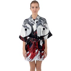 Yin And Yang Chinese Dragon Quarter Sleeve Kimono Robe by Sudhe