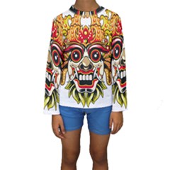 Bali Barong Mask Euclidean Vector Chiefs Face Kids  Long Sleeve Swimwear by Sudhe