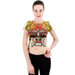 Bali Barong Mask Euclidean Vector Chiefs Face Crew Neck Crop Top by Sudhe