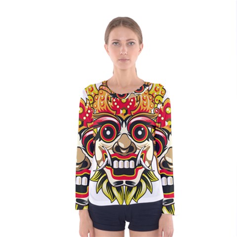 Bali Barong Mask Euclidean Vector Chiefs Face Women s Long Sleeve Tee by Sudhe