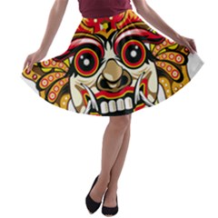 Bali Barong Mask Euclidean Vector Chiefs Face A-line Skater Skirt by Sudhe