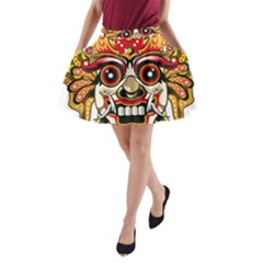 Bali Barong Mask Euclidean Vector Chiefs Face A-line Pocket Skirt by Sudhe