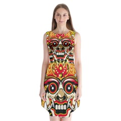 Bali Barong Mask Euclidean Vector Chiefs Face Sleeveless Chiffon Dress   by Sudhe